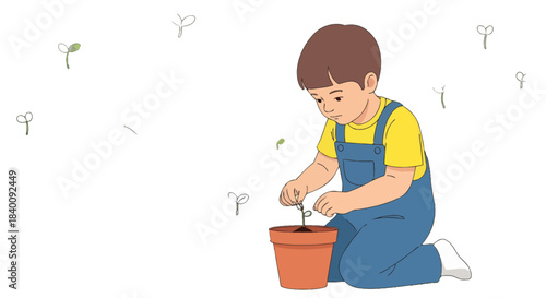 Youngster Cultivating A Seedling: Cultivation and Growth of Nature at Work