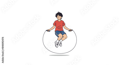 Youngster Executes Jump Rope Routine Isolated On White Background With Style