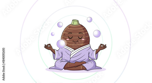 Zen Taro Root Meditates, Surrounded By Orbs, Creating Serenity In The Round