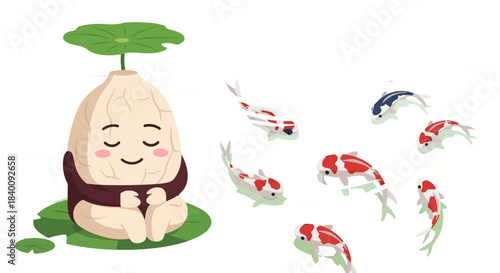Zen-Like Being With Fish Floating Calmly In The Water, Peaceful Existence