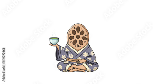 Zen-Like Being Enjoying Tea Ceremony in Peaceful Contemplation and Meditative Calmness