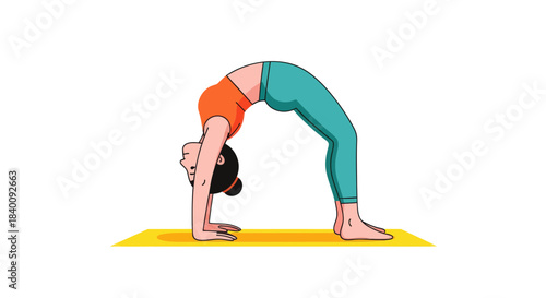 Woman Practicing Bridge Pose in Yoga: Fitness, Exercise, and Wellness Illustration