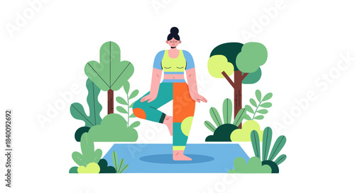 Woman Practicing Yoga Outdoors In Nature Balancing, Relaxing, And Achieving Balance