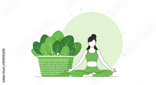 Zen-like Meditation Practiced by Person Near a Plant with a Calm, Brightening Light