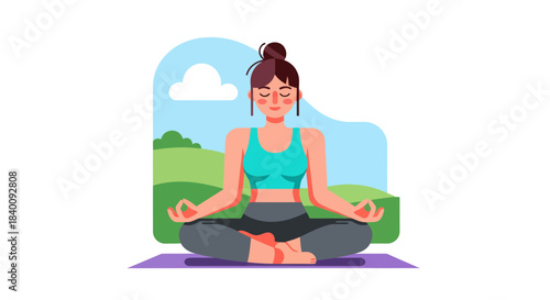 Zen-like Tranquility Outdoors: A Meditating Woman Embraces Serene Vistas