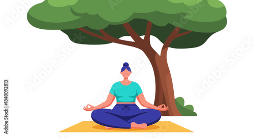 Zenful Moment: A Calming Digital Illustration of Meditation and Nature's Embrace