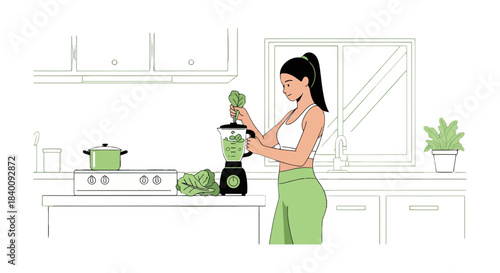 Woman Preparing Fresh Healthy Juice In Modern Kitchen For A Balanced Wellness Lifestyle