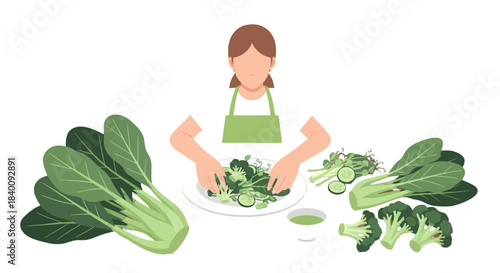 Woman Preparing Fresh Vegetables For A Healthy Meal On A Black Background