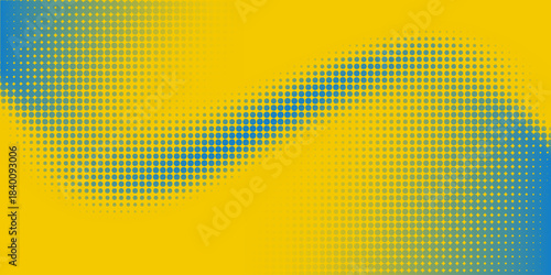 Modern blue and yellow pop art background with halftone dots in comic style, vector illustration eps10