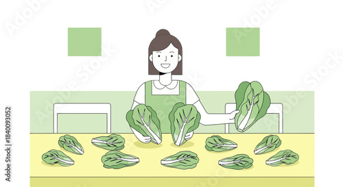Woman Presenting Freshly Harvested Romaine Lettuce, Healthy Food and Agricultural Theme