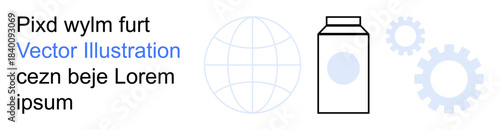 Global trade, product packaging, industrial processes, technology integration, supply chain management, business operations. Globe, milk carton cogwheels in abstract design. Global trade and product