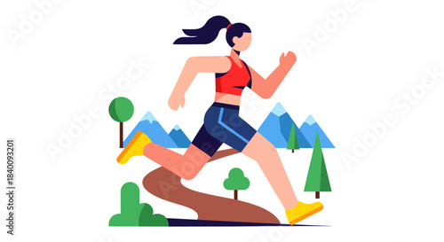 Woman Runs Through Nature's Course, Embracing Fitness and Vibrant Outdoor Activity