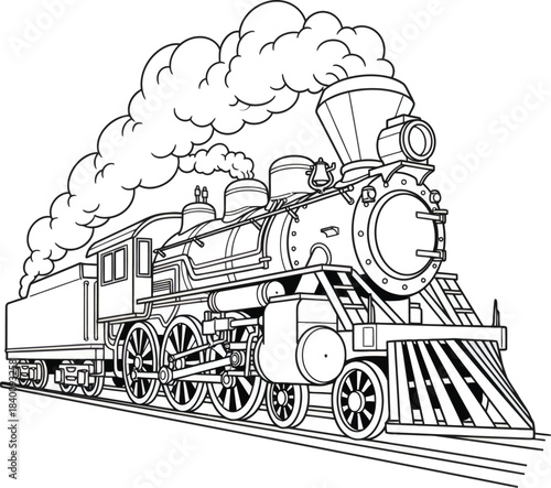 Vintage steam locomotive with train cars vector illustration