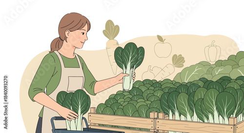 Woman Selecting Fresh Produce at a Farmer's Market, Healthy Eating Display