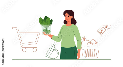 Woman Shopping Groceries At The Supermarket Representing Healthy Lifestyle And Nutrition