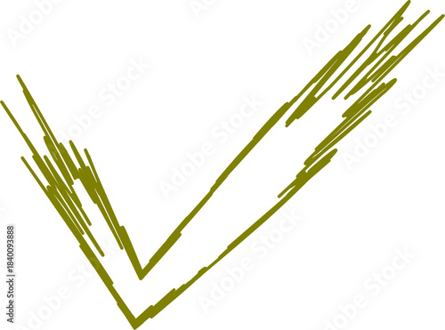 A hand-drawn, scribbled yellowish-green checkmark symbol on a plain white background, indicating completion or correctness.