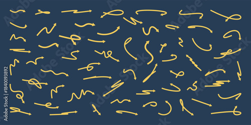 Vector set of vintage arrow elements. Pen drawn thin lines. Hand drawn icons