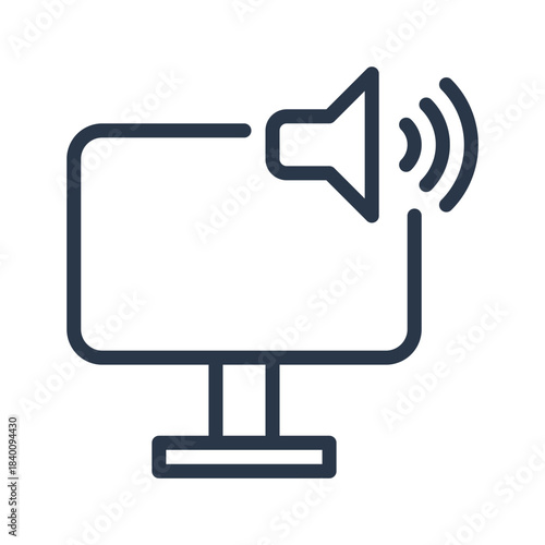 Monitor Sound Output Line Icon Vector