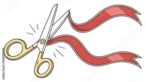 Vector illustration illustration of scissors cutting a red ribbon for a grand opening ceremony
