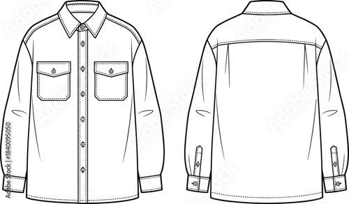 Men's or women's quilted texture technical puffer vest gilet jacket technical flat fashion sketch vector template illustration front and back view apparel CAD drawing design mockup concept.