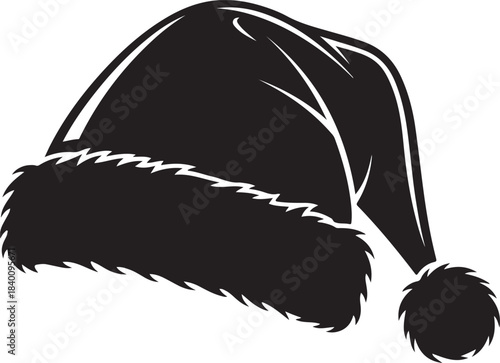 Black silhouette of a Santa Claus hat with a fluffy trim and pompom santa hat christmas hat