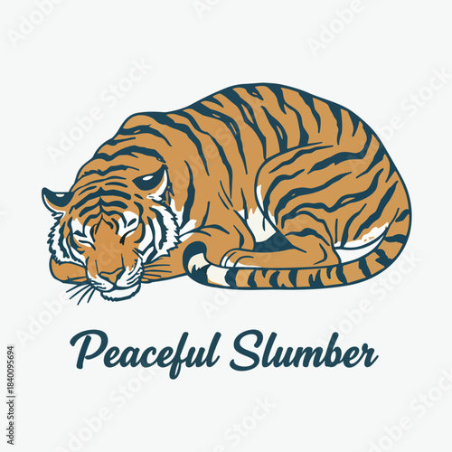 Peaceful vector illustration of a tiger in a slumber, ideal for designs needing a calming or restful theme, suitable for relaxation concepts.