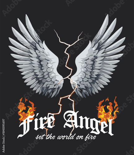 Artistic vector depiction of fire angel wings with intense detailing, perfect for designs needing a dramatic touch and spiritual imagery.