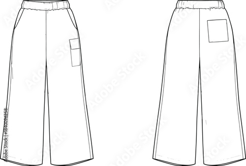 Women's oversized pullover hoodie technical flat fashion sketch vector template illustration front and back view with drop shoulder and large kangaroo pocket apparel CAD drawing design mockup.