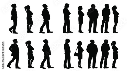 Vector illustration silhouettes of people standing in line