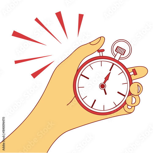 Vector illustration hand pressing a stopwatch timer, white