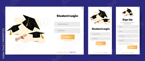 Login page design for website and mobile. Student Portal Access Interface. dashboard webapp login ui. vector