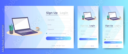Digital Sign Up and Sign in forms Dashboard Design. Website and Mobile registration login page. vector