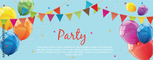 Party background banner with flags and balloons