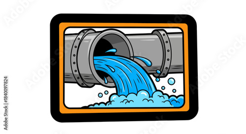 Water Discharge Illustration from a Pipe, Showing Environmental Protection and Infrastructure