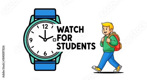 Watch For Students: Illustration Featuring Time, Education, And Youthful Journey