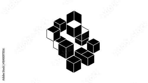 Abstract geometric pattern of black and white cubes creating an optical illusion.