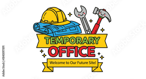 Welcome to the New Temporary Office: Construction Project Announcement Illustration