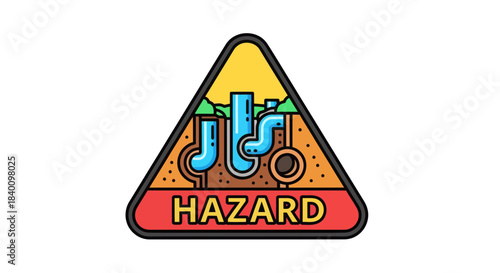 Warning Sign Indicating Potential Underground Pipeline Hazard Illustrated in Vibrant Colors