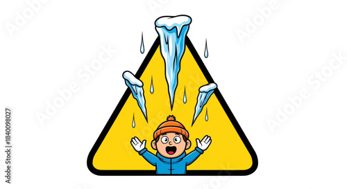 Winter Danger: Animated Warning Sign Depicting Icicles Falling to the Ground