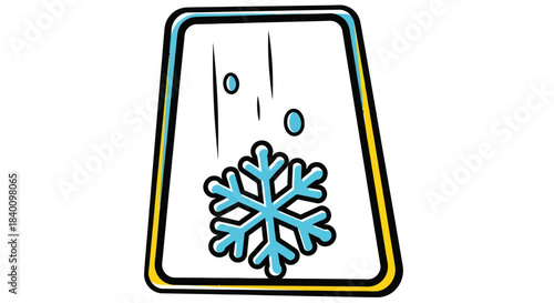 Winter Season Snowflake Falling Down Inside a Simple Blue and Yellow Icon