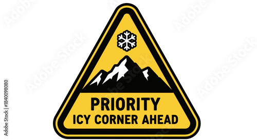 Warning Sign Indicating Priority Icy Conditions And Potential Hazards Ahead
