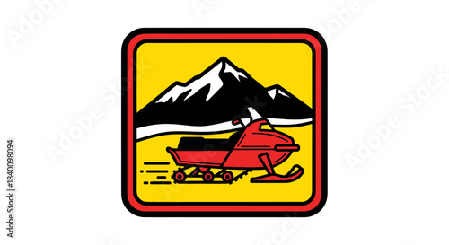 Winter Recreation Adventure: Snowmobile Icon Amidst Majestic Mountain Scenery