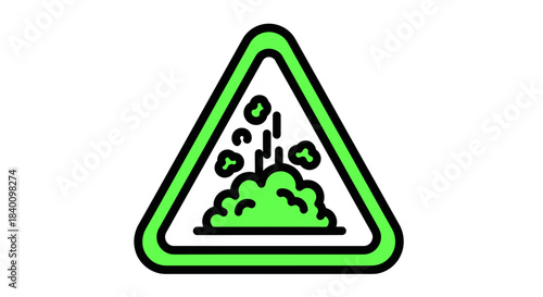 Warning Sign Indicating Rockfall Hazard In Green Triangle Illustrative Design