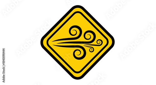 Warning Sign Indicating Strong Wind With Swirls Symbolizing Force and Nature's Energy