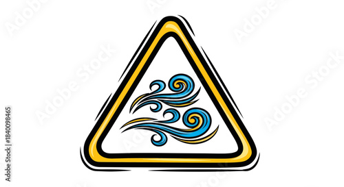Warning Sign Indicating Strong Winds, Stylized Illustration in a Triangle Frame