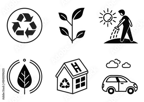 Set of icons representing environmental conservation and sustainability concepts