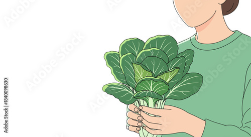 Woman Holding Fresh Green Produce, Healthy Eating And Organic Food Concept Illustration