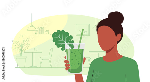 Woman Holding Green Smoothie: Healthy Lifestyle And Wellness Vector Illustration