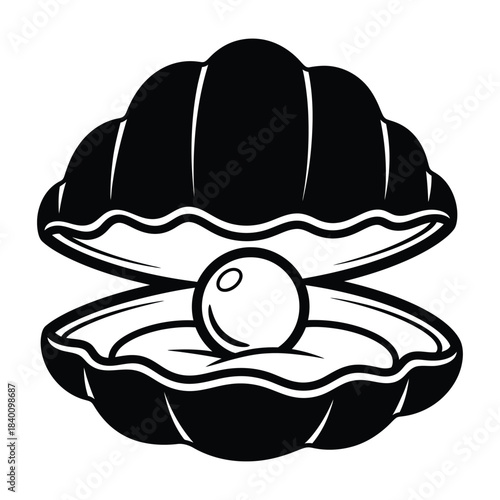 Black and White Clam Shell with Pearl Icon oyster seashell