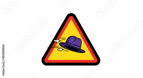 Warning Sign Of A Flying Hat Represents Speed, Danger, And Unusual Circumstances